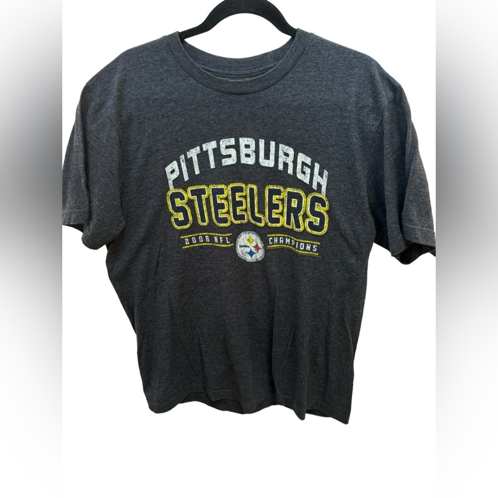 NFL Team Apparel Men’s Gray Pittsburgh Steelers 2008 Champions Tee‎ Shirt Large